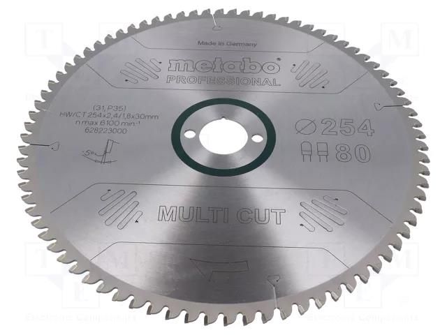 Circular saw; Ø: 254mm; Øhole: 30mm; Teeth: 80; Disc thick: 2.4mm METABO MTB.628223