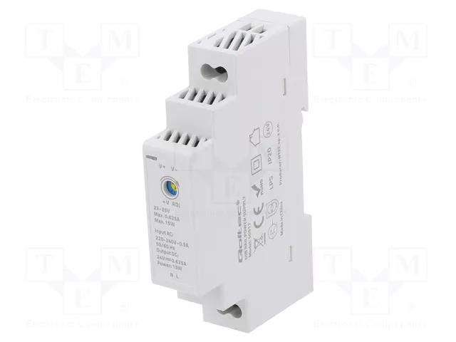 Power supply: switching; for DIN rail; 15W; 24VDC; 0.625A; IP20 QOLTEC QOLTEC-50917