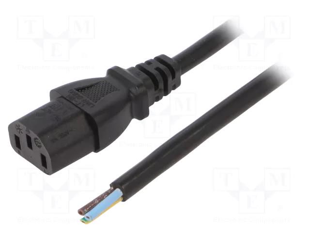 Cable; 3x1mm2; IEC C13 female,wires; PVC; 1m; black; 10A; 250V LIAN DUNG SN31-3/10/1BK