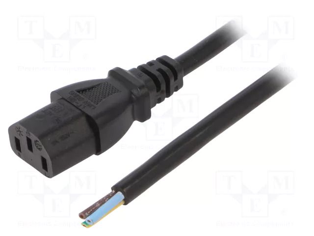 Cable; 3x1mm2; IEC C13 female,wires; PVC; 3m; black; 10A; 250V LIAN DUNG SN31-3/10/3BK