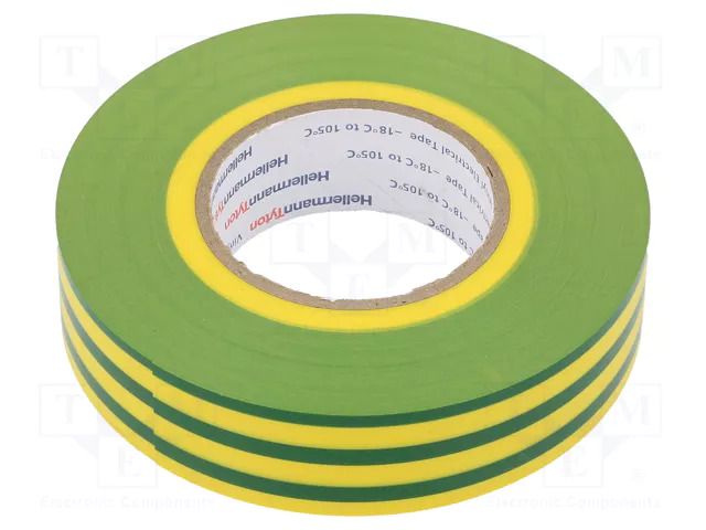 Tape: electrical insulating; W: 19mm; L: 20m; Thk: 0.18mm; PVC film HELLERMANNTYTON HTAPE-FLEX-19YG