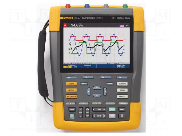 Scopemeter; 100MHz; 8bit; colour,LCD; Ch: 4; 1,25Gsps; 10kpts/ch FLUKE FLK-190-104-III