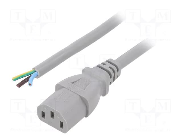 Cable; 3x1mm2; IEC C13 female,wires; PVC; 3m; grey; 10A; 250V LIAN DUNG SN31-3/10/3GY