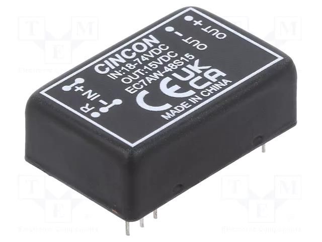 Converter: DC/DC; 10W; Uin: 18÷75VDC; Uout: 15VDC; Iout: 0.666mA CINCON EC7AW-48S15