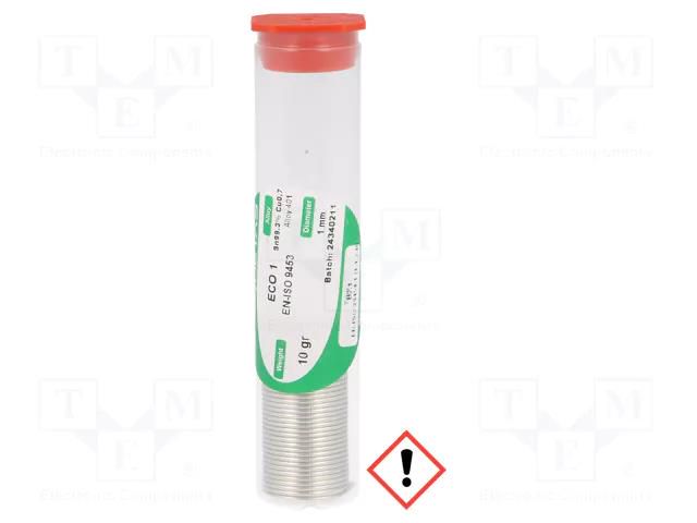 Tin; lead free; Sn99,3Cu0,7; 1mm; 10g; phial; 220°C; Flux: SW26 BROQUETAS ECO1-10/10FL