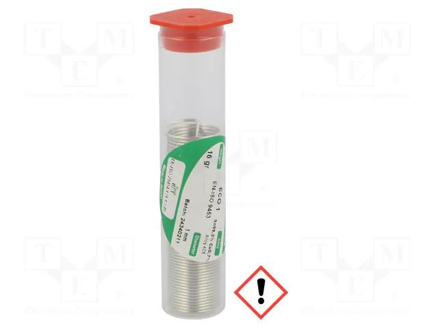 Tin; lead free; Sn99,3Cu0,7; 1mm; 16g; phial; 220°C; Flux: SW26 BROQUETAS ECO1-10/16FL