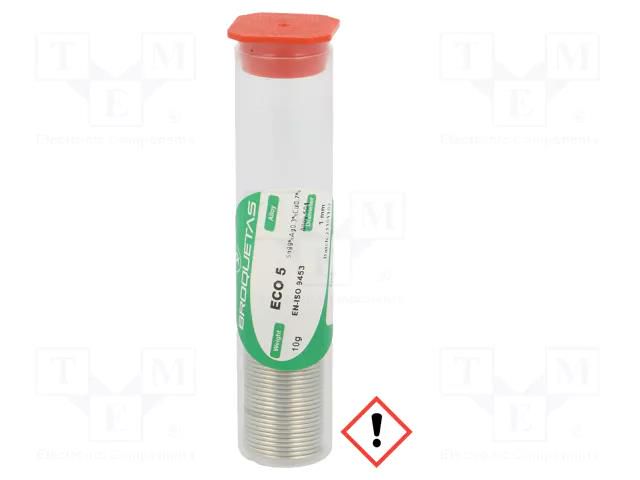Tin; lead free; Sn99Ag0,3Cu0,7; 1mm; 10g; phial; 217÷227°C BROQUETAS ECO5-10/10FL