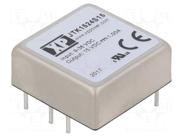 Converter: DC/DC; 15W; Uin: 9÷36VDC; Uout: 15VDC; Iout: 1A; 1"x1"; THT XP POWER JTK1524S15
