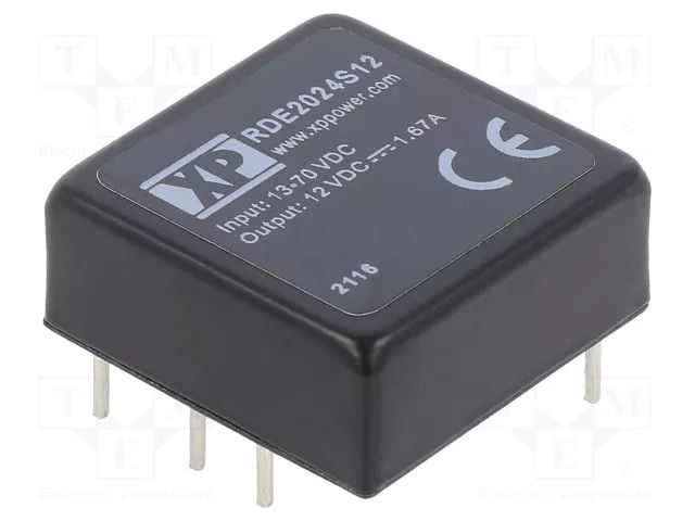 Converter: DC/DC; 20W; Uin: 13÷70VDC; Uout: 12VDC; Iout: 1670mA; THT XP POWER RDE2024S12