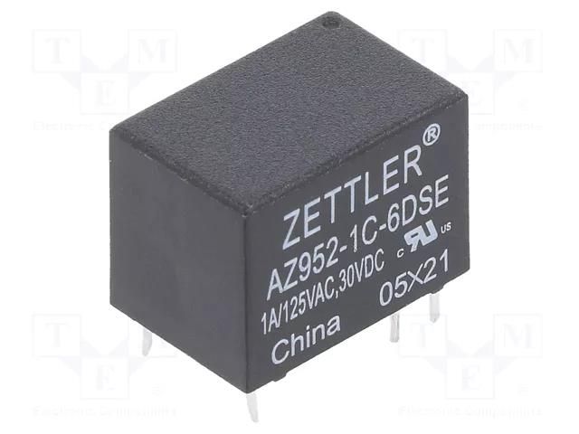 Relay: electromagnetic; SPDT; Ucoil: 6VDC; 1A; 1A/125VAC; 1A/30VDC ZETTLER AZ952-1C-6DSE