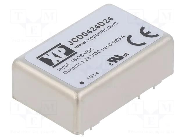 Converter: DC/DC; 4W; Uin: 18÷36VDC; Uout: 24VDC; Uout2: -24VDC; THT XP POWER JCD0424D24