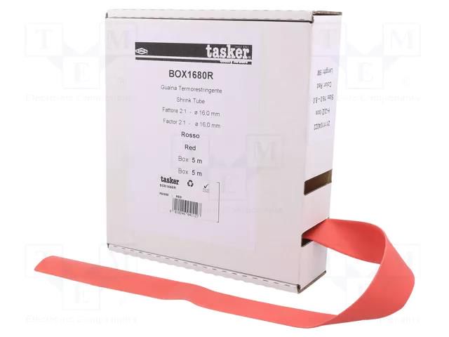 Heat shrink sleeve; glueless; 2: 1; 16mm; L: 5m; red; polyolefine TASKER BOX1680R