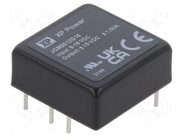 Converter: DC/DC; 30W; Uin: 9÷18VDC; Uout: 15VDC; Uout2: -15VDC; THT XP POWER JCM3012D15