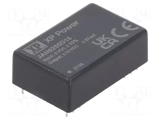 Converter: DC/DC; 2W; Uin: 5VDC; Uout: 15VDC; Uout2: -15VDC; DIP24 XP POWER JAH0205D15