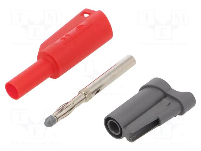 Connector: 4mm banana; plug; 36A; 1kVAC; red; insulated; 58.9mm ELECTRO-PJP PJP1076-R