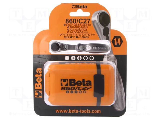 Tools set: screwdriver bits; Holder: C6,3mm; 1/4"; 25pcs. BETA BE860/C27