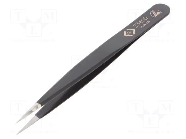 Tweezers; Blade tip shape: sharp; Tweezers len: 110mm; ESD C.K CK-T2340D