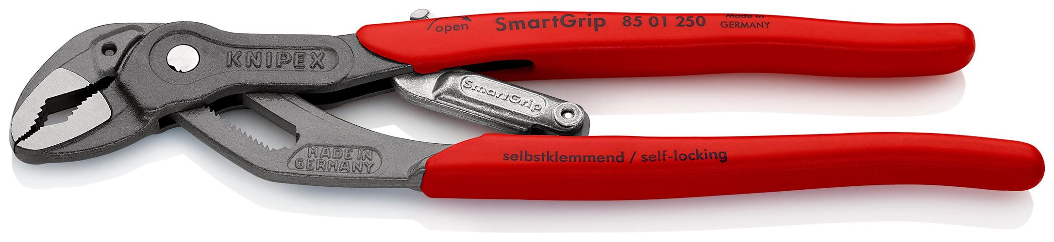 KNIPEX 85 01 250 SmartGrip® Water Pump Pliers with automatic adjustment with plastic handles grey atramentized 250 mm 85 01 250 4003773061304