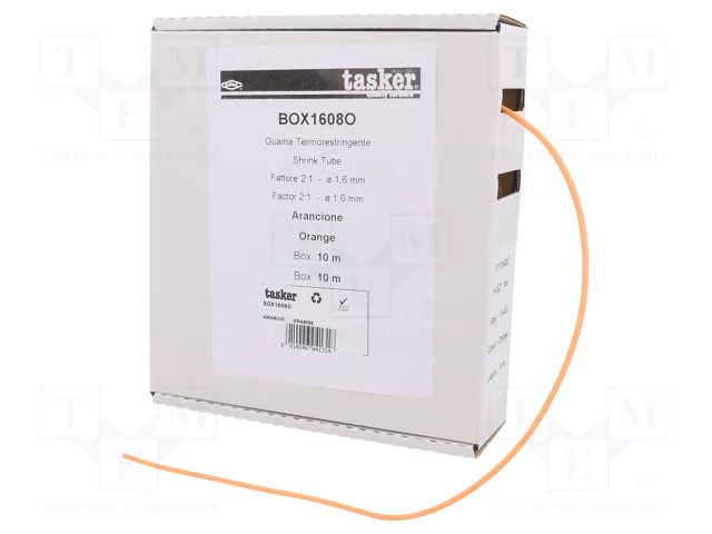 Heat shrink sleeve; glueless; 2: 1; 1.6mm; L: 10m; orange TASKER BOX1608O