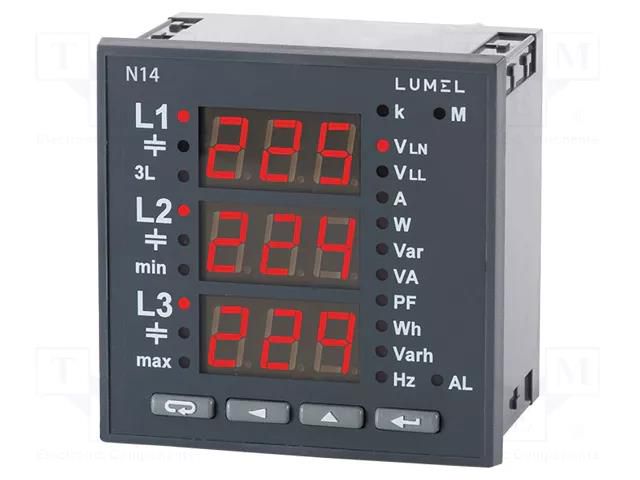 Meter: network parameters; on panel; digital,mounting; LED x3 LUMEL N14-21000