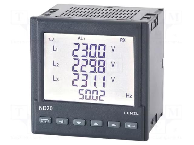 Meter: network parameters; digital,mounting; LCD 3,5"; ND20; IP65 LUMEL ND20-221100M1