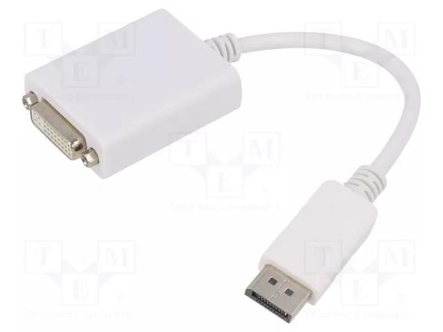 Adapter; DisplayPort plug,DVI-I (24+5) socket; 0.1m; white GEMBIRD A-DPM-DVIF-03-W