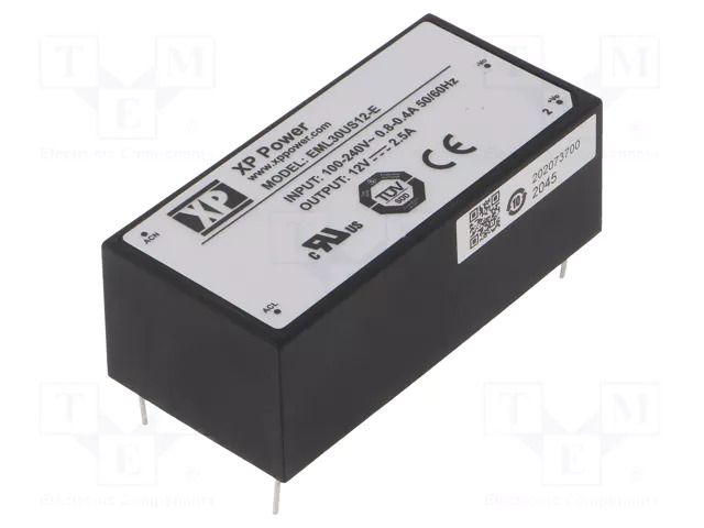 Converter: AC/DC; 30W; Uin: 85÷264VAC,120÷370VDC; Uout: 12VDC; 79% XP POWER EML30US12-E
