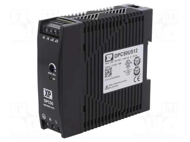 Power supply: switching; for DIN rail; 50W; 12VDC; 4A; 85÷264VAC XP POWER DPC50US12
