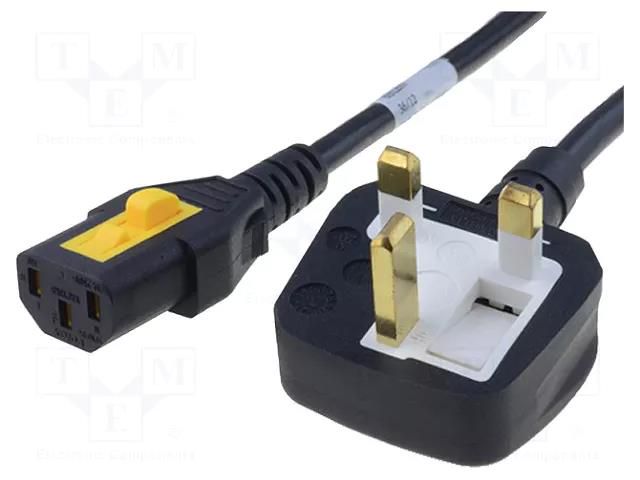 Cable; 3x1mm2; BS 1363 (G) plug,IEC C13 female; PVC; 2m; black SCHURTER 6051.2008