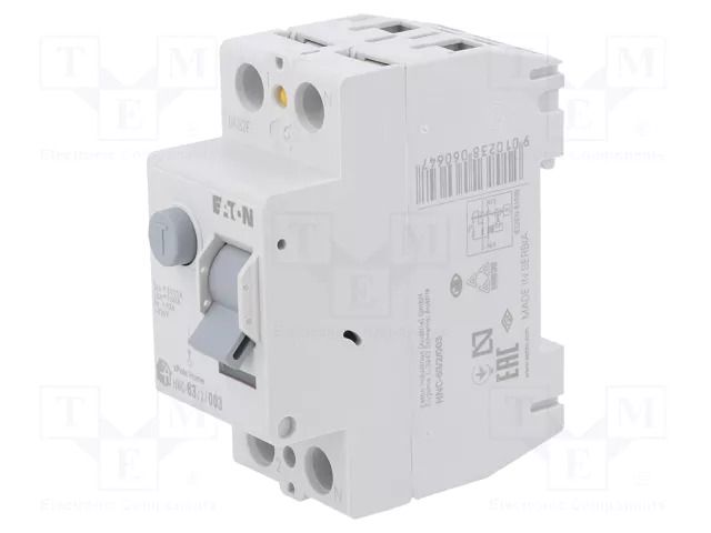 RCD breaker; Inom: 63A; Ires: 30mA; Max surge current: 250A; IP40 EATON ELECTRIC HNC-63/2/003