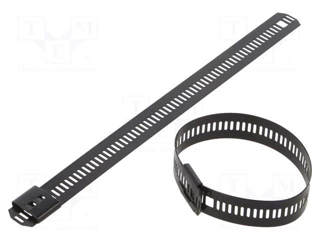 Cable tie; L: 1000mm; W: 7mm; stainless steel AISI 304; 445N; black RAYCHEM RPG LC74-1000