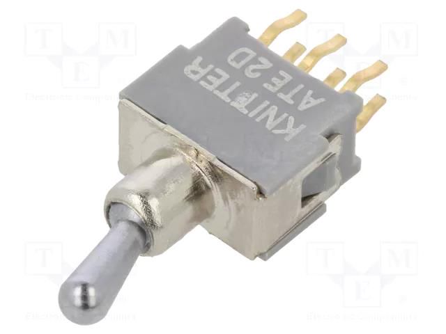Switch: toggle; Pos: 2; DPDT; ON-ON; 0.05A; 0.05A; Leads: flat pin KNITTER-SWITCH ATE2D