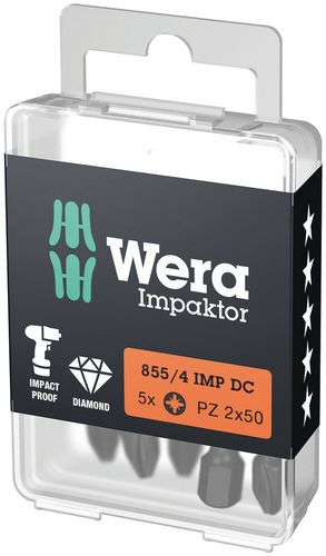 855/4 IMP DC PZ DIY Impaktor bits, 5 x PZ 2x50, Wera 05057661001