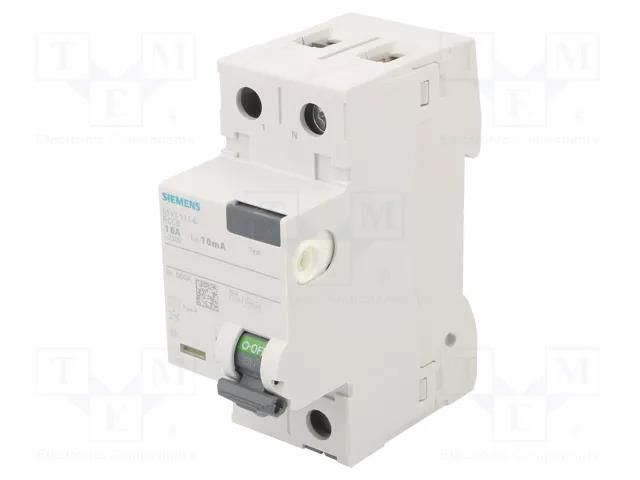 RCD breaker; Inom: 16A; Ires: 10mA; Poles: 1+N; 230/400VAC; IP20 SIEMENS 5SV3111-6