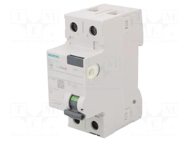 RCD breaker; Inom: 16A; Ires: 10mA; Poles: 1+N; 230/400VAC; IP20 SIEMENS 5SV4111-0