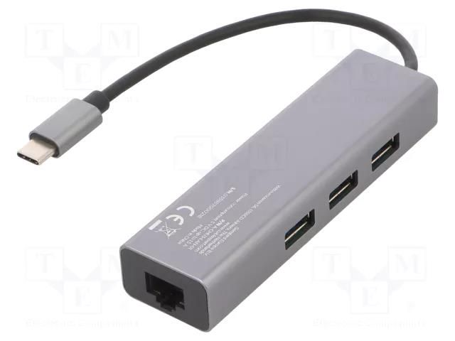 Hub USB; RJ45 socket,USB A socket x3,USB C plug; Cablexpert GEMBIRD A-CMU3-LAN-01