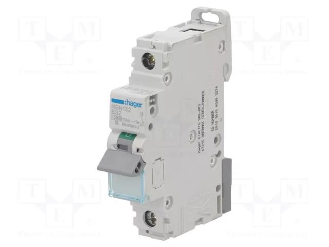 Circuit breaker; 230/400VAC; Inom: 32A; Poles: 1; Charact: B; 10kA HAGER NBN132