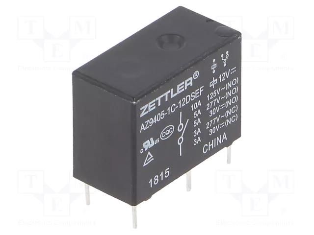 Relay: electromagnetic; SPDT; Ucoil: 12VDC; 10A; 5A/277VAC; AZ9405 ZETTLER AZ9405-1C-12DSEF