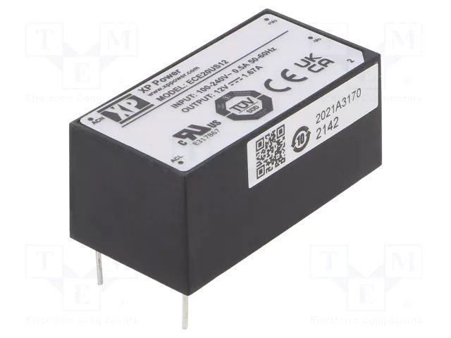 Converter: AC/DC; 20W; Uin: 85÷264VAC,120÷370VDC; Uout: 12VDC; 82% XP POWER ECE20US12