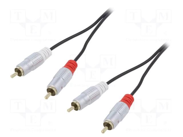 Cable; RCA plug x2,both sides; 0.5m; Plating: gold-plated; black QOLTEC QOLTEC-52335