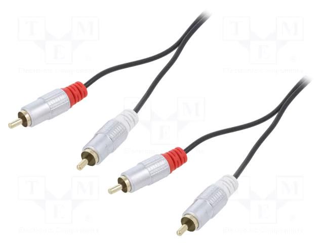 Cable; RCA plug x2,both sides; 1m; Plating: gold-plated; black QOLTEC QOLTEC-52336