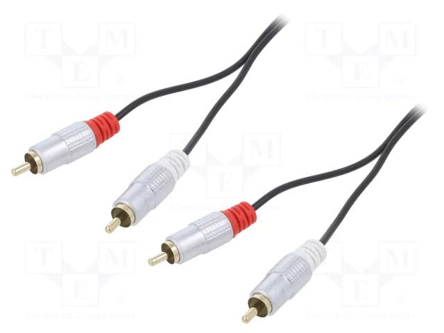 Cable; RCA plug x2,both sides; 1m; Plating: gold-plated; black QOLTEC QOLTEC-52336