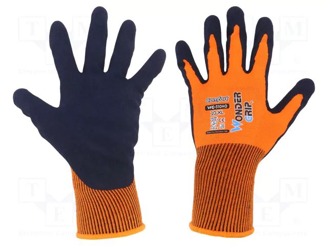 Protective gloves; Size: 10,XL; orange; polyester; Comfort WONDER GRIP WG-310HO-XL/10