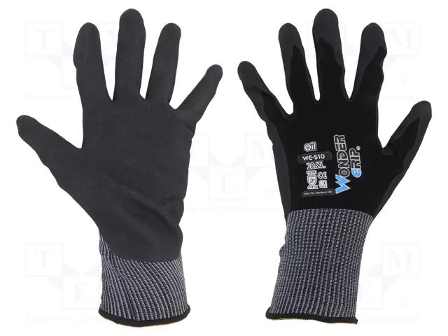 Protective gloves; Size: 10,XL; black; nitryl,polyamide; Oil WONDER GRIP WG-510-XL/10