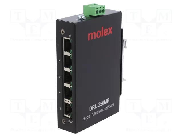 Switch Ethernet; unmanaged; Number of ports: 5; 18÷30VDC; RJ45 MOLEX 112036-1000