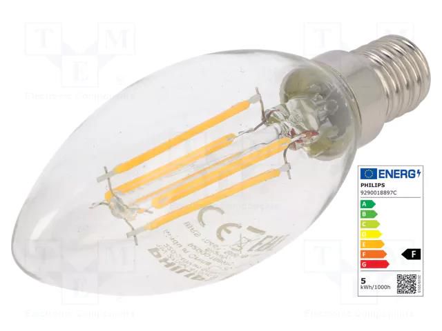 LED lamp; warm white; E14; 230VAC; 470lm; P: 4.3W; 2700K; CRImin: 80 PHILIPS 76307700