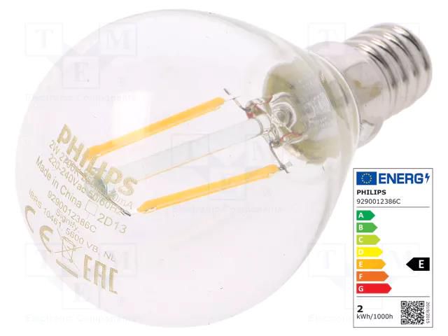 LED lamp; warm white; E14; 230VAC; 250lm; P: 2W; 2700K; CRImin: 80 PHILIPS 77755500