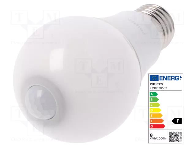 LED lamp; warm white; E27; 230VAC; 806lm; P: 8W; 280°; 2700K PHILIPS 78273300