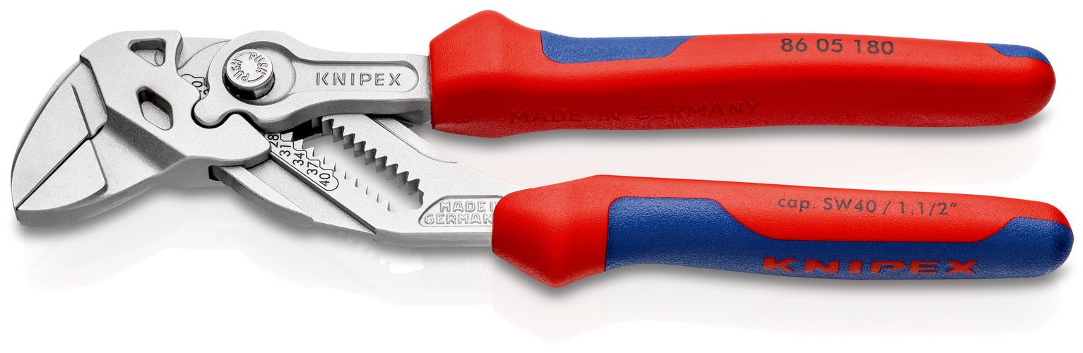 KNIPEX 86 05 180 Pliers Wrench pliers and a wrench in a single tool with multi-component handles chrome-plated 180 mm 86 05 180