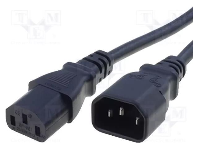 Cable; 3x1mm2; IEC C13 female,IEC C14 male; PVC; 1m; black; 10A SCHURTER 6007.0212